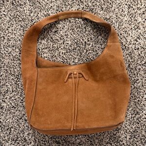 Lucky Brand Suede Hobo Shoulder Bag in Cognac Brown
